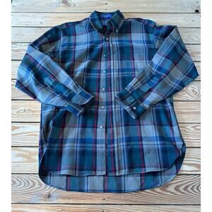 Vintage Sir Pendleton 100% Virgin Wool Plaid Button Up Shirt Size Medium Green